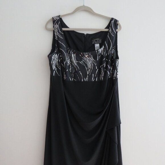 ALEX EVENINGS Gray Silver Sequin Ruched Maxi Evening Dress Gown - Size US 16W - Picture 3 of 15